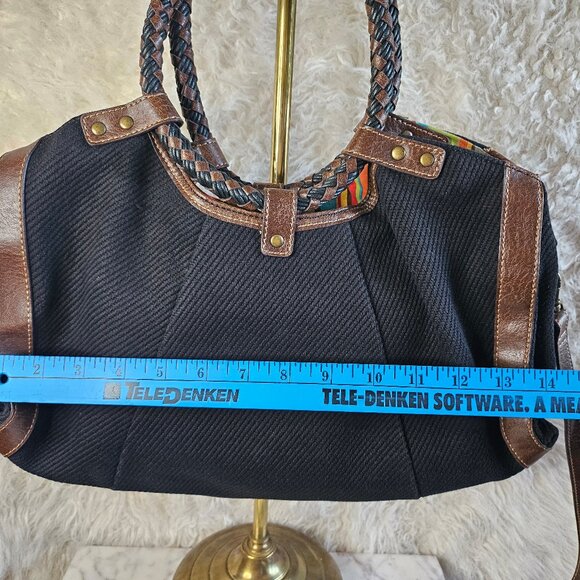 Fossil 75082 Women's Black Canvas Brown Leather Trim Shoulder Bag - Picture 4 of 12